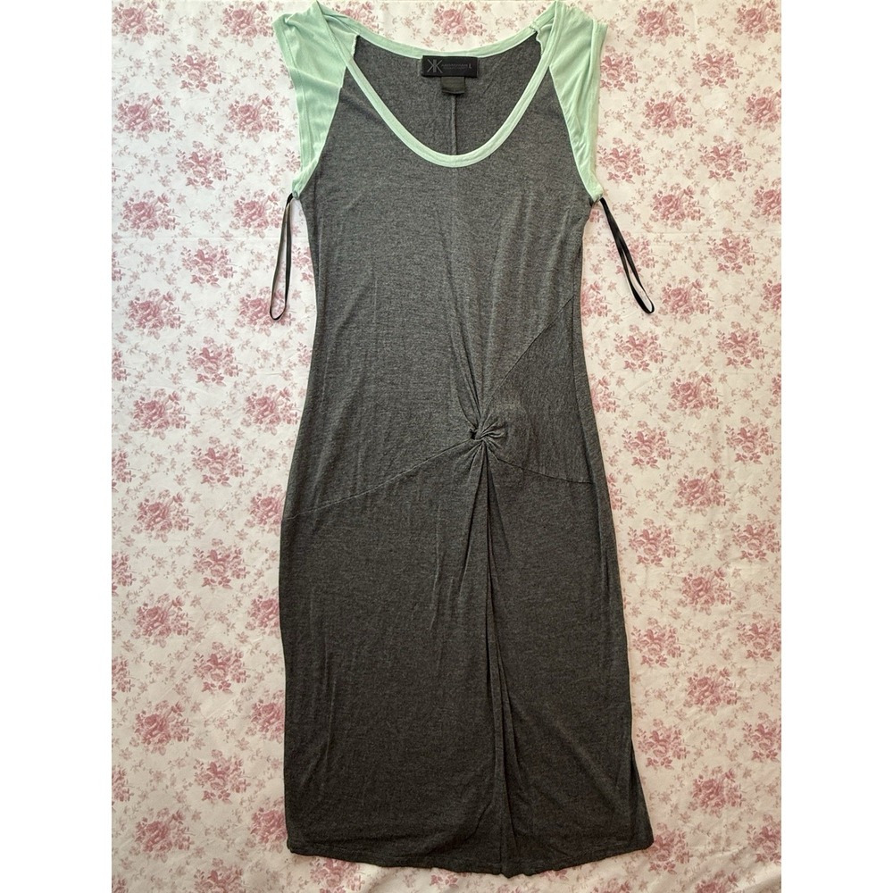 Kardashian Kollection Gray Mint Sleeveless Knot Front Midi Dress L